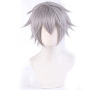 ESPADE Cosplay Wig Perruque Cosplay Anime Jeu EVA Nagisa Kaworu Perruque Rambut Sintetis Tahan Panas Campuran Abu-abu Pendek + Topi Perruque