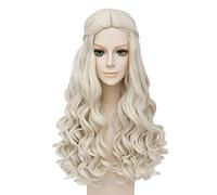 ESPADE Cosplay Wig Perruque Cosplay Ratu Putih Rambut Sintetis Gaya Kepang Panjang Bergelombang Pirang Serat Tahan Panas