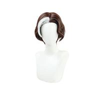 ESPADE Cosplay Wig Perruque FF14 Hades Final Fantasy XIV Emet-Selch Cosplay Boss Coklat Pendek Keriting Rambut Sintetis Tahan Panas Halloween Jeu de rôle