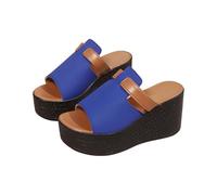 Espadrille Compensee Femme Sandales Été Cuir Pantoufles de Plage à Semelle Épaisse Pour Femmes Pantoufles Décontractées Creuses Chaussures à Semelle Sandale Randonnee Femme Sandals (Blue 40)