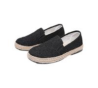 Espadrilles brodées pour femme - En dentelle florale - Chaussures de marche confortables et légères - Chaussures de voyage décontractées - Chaussures de mariage rétro bohème, Noir , 40.5 EU