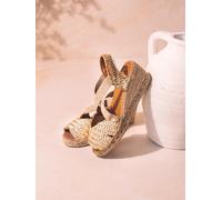 Espadrilles compensées à bout ouvert et cuir tressé pour femme | SALINA 37