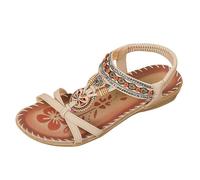 Espadrilles Compensées Femme Sandales Chaussures Été Confortable Nu Pieds Sangles Tressées Colorées Décor De Métal Brillant Semelle Plateforme En Paille Sangle De Cheville Élastique,Beige, Size 41