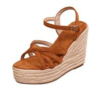 Espadrilles compensées ouvertes bohème pour femme pour le travail et l'été, marron, 38 EU