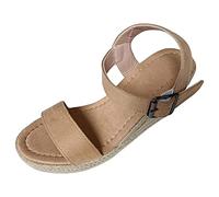 Espadrilles compensées pour femme avec bride à la cheville et boucle - Bout ouvert - Talon haut - Confortables - Sexy - Tendance - Pour l'extérieur, les mariages, la plage, les fêtes, marron, 37 EU