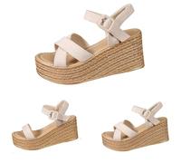 Espadrilles compensées pour femme - Boucle réglable - Sangle de cheville - Bout ouvert - Coussin doux - Sandales confortables - Plateforme légère - Chaussures à talons compensés épais, blanc, 39 EU