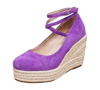 Espadrilles compensées pour femme - Sandales compensées - Sandales compensées - Sandales compensées - Chaussures à talon compensé - Bout fermé avec sangle de cheville - Élégantes et légères