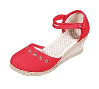 Espadrilles compensées pour femme - Sandales d'été à bride de cheville | Espadrilles à talon compensé pour femme - Style ethnique - Respirantes - Chaussures d'été décontractées - Sandales à