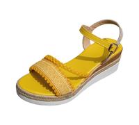 Espadrilles compensées pour femme - Style bohème - Bout ouvert - Sangle de cheville - Boucle réglable - Semelle en jute tressée - Semelle intérieure légère et rembourrée - Chaussures d'été