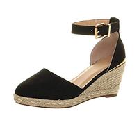 Espadrilles CompenséEs Sandales Femme Pas Cher ÉTé Plateforme Daim Haut 8 Cm Bout Fermé Fete Soiree Sexy Mode Confortables Et éLéGantes Chaussures Femme Grande Taille (Noir, Numeric_43)