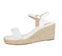 Espadrilles compensées tressées avec strass et bout ouvert avec sangle de cheville pour femme, blanc, 36 EU