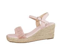 Espadrilles compensées tressées avec strass et bout ouvert avec sangle de cheville pour femme, rose, 37 EU