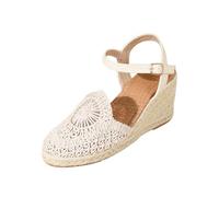 Espadrilles compensées vintage en crochet pour femme - Élégantes - Bout fermé - Pour l'été, la plage, les vacances, le quotidien, blanc, 40 EU