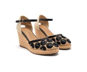Espadrilles Cuir BRODÉ ET COMPENSÉES en Raphia Bennett