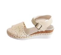Espadrilles d'été ouvertes à talon compensé pour femme, Blanc., 38 EU