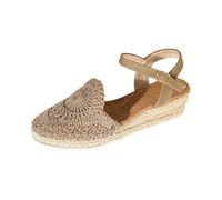 Espadrilles en dentelle au crochet avec sangle de cheville - Sandales compensées à bout fermé - Chaussures de marche d'été confortables pour femme, marron, 35.5 EU