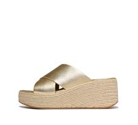 FitFlop PLATFFORMS Espadrilles en cuir compensées croisées pour femme avec technologie CushX Comfort, design à enfiler, Platino, 8