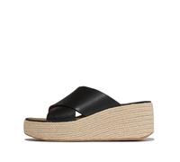 FitFlop PLATFFORMS Espadrilles en cuir compensées croisées pour femme avec technologie CushX Comfort, design à enfiler, noir, 9