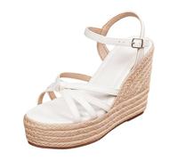 Espadrilles orthopédiques à plateforme pour femme avec lanières, tressées, avec talon compensé, antidérapantes, en lin, avec compenses, chaussures tricotées, chaussures de plage, Blanc., 39 EU