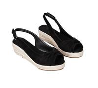 Espadrilles Peep Toe Wedges à talons hauts Slingback Sandales à plateforme | Espadrilles à bout ouvert pour femme - Talons compensés - Espadrilles à bout ouvert - Sandales avec nœud latéral - Chaussures