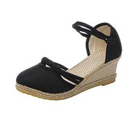 Espadrilles pour femme avec talon, talon compensé, chaussures fermées, chaussures d'été confortables et élégantes, mules compensées hautes, boucle de cheville, chaussures pour le travail, les voyages