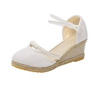 Espadrilles pour femme avec talon, talon compensé, sandales fermées avec boucle, chaussures d'été, confortables, douces, légères, respirantes, pour de nombreuses occasions, Blanc1, 41 EU