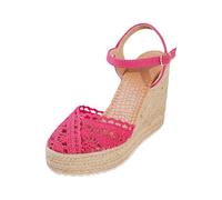 Espadrilles pour femme - Sandales compensées - Sandales compensées - Sandales compensées à talon compensé - Chaussures d'été élégantes et légères - Bout fermé avec sangle de cheville, Rose chaud., 43