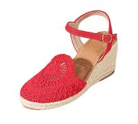 Espadrilles pour femme - Talon compensé - Sandales compensées - Sandales compensées - Style bohème - En lin tressé - Sandales fermées