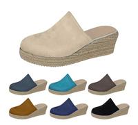 Espadrilles pour femme - Talon compensé - Sandales pour femme - Fermées à l'avant - Sandales d'extérieur respirantes - Semelle rigide - Chaussures d'été ouvertes à l'arrière - Sandales compensées