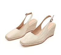 Espadrilles pour Femmes, Sandales compensées, Escarpins à Talons compensés à Bout fermé, Sandales à Talons Plateforme pour Chaussures de soirée de Mariage,Blanc,35 EU