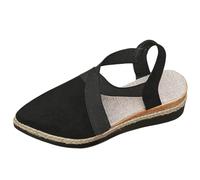 Espadrilles Sandales compensées pour femme : confortables Bout fermé Sangle de cheville Sandales d'été à talons compensés pour femme de moins de 20 ans, Noir , 7 UK 3X-Narrow