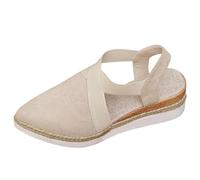 Espadrilles Sandales compensées pour femme : confortables Bout fermé Sangle de cheville Sandales d'été à talons compensés pour femme de moins de 20 ans, beige, 5 UK 3X-Narrow