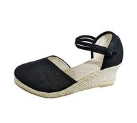 Espadrilles Sandales Talon Compensé Femme Fermé Devant Sandale Plateforme à Lacet Chaussure Femme Ete Sandale Fermer Devant Couleur Unie Chaussures Plate-Forme en Paille