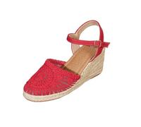 Espadrilles tendance pour femme avec talon compensé, sandales confortables avec sangle de cheville réglable, chaussures de loisirs légères pour l'été, chaussures de vacances avec semelle en jute
