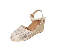 Espadrilles tendance pour femme avec talon compensé, sandales confortables avec sangle de cheville réglable, chaussures de loisirs légères pour l'été, chaussures de vacances avec semelle en jute