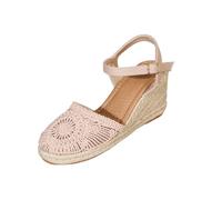 Espadrilles tendance pour femme avec talon compensé, sandales confortables avec sangle de cheville réglable, chaussures de loisirs légères pour l'été, chaussures de vacances avec semelle en jute