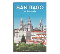 Espagne Saint Jacques de Compostela - Poster vintage de voyage galicien - Impression sur toile - Décoration murale pour chambre à coucher, bureau - Cadeau de fête - 20 x 30 cm