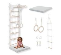 Espalier de Gymnastique pour Enfants (210 cm), échelle en Bois Murale, Anneaux de Gymnastique, Tapis de Protection, Corde d'escalade, 100% écologique, fabriquée dans l'UE