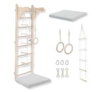 Espalier de Gymnastique pour Enfants (210 cm), échelle en Bois Murale, Anneaux de Gymnastique, Tapis de Protection, Corde d'escalade, 100% écologique, fabriquée dans l'UE