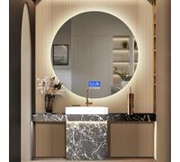 Espelho Casa de Banho Miroir de salle de bain avec lumière, 3 niveaux de réglage de la luminosité, fonction désembuage, miroir de maquillage avec lumière LED et indicateur de température (miroir rond