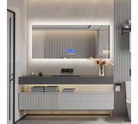 Espelho Casa de Banho Miroir de salle de bain avec lumière, 3 niveaux de réglage de la luminosité, fonction désembuage, miroir de maquillage avec lumière LED avec indicateur de température (miroir