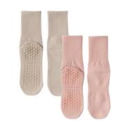 ESPIA Lot de 2 chaussettes de Pilates pour femme - Chaussettes de yoga antidérapantes - Jolies chaussettes antidérapantes dans des couleurs neutres (beige et rose) - Taille 37-42, beige, 32