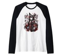 Espiègle Fox Spirit Girl Red Yokai Anime Art Manche Raglan