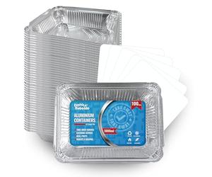 Espirito Rebelde 100 Barquettes en Aluminium 1000 ml avec Couvercles | Moules Jetables a Emporter | Emballage Alimentaire pour Barbecues, Congélation