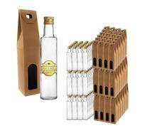 Espirito Rebelde 100 Bouteilles en Verre 250ml avec Bouchon a Vis Doré + 100 Boîtes | Huile d'Olive, Vinaigre, Alcool, Sauces | Huilier