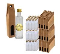 Espirito Rebelde 100 Mini Bouteilles en Verre 100ml avec Bouchon a Vis Doré + 100 Boîtes | Petites Bouteilles pour Huile d'Olive, Vinaigre, Alcool, Sauces, Potion Magique | Échantillons