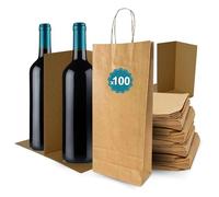 Espirito Rebelde 100 Sacs pour 2 Bouteilles de Vin avec Séparateur en Carton 18x8x34cm | Design Élégant, Transport Sûr avec Poignées Renforcées | Idéal pour Magasins de Vin, Cadeaux de Noël et Fêtes
