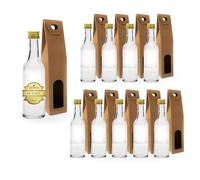 Espirito Rebelde 10x Petites Bouteilles en Verre 100ml avec Bouchon à Vis Doré + 10 Boîtes - Mini Bouteille pour Liqueur, Vin, Sauce - Idéales pour Échantillons et Souvenirs