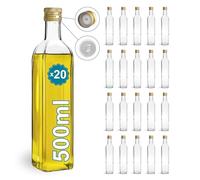 Espirito Rebelde 20 Bouteilles en Verre 500ml avec Bouchon a Vis Doré avec Bec Verseur | Huile d'Olive, Vinaigre, Alcool | Huilier en Verre