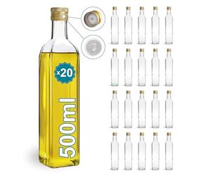 Espirito Rebelde 20 Bouteilles en Verre 500ml avec Bouchon a Vis Doré avec Bec Verseur | Huile d'Olive, Vinaigre, Alcool | Huilier en Verre